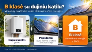 B klasė su dujiniu katilu: dujinis katilas ir saulės elektrinė ar šilumos siurblys